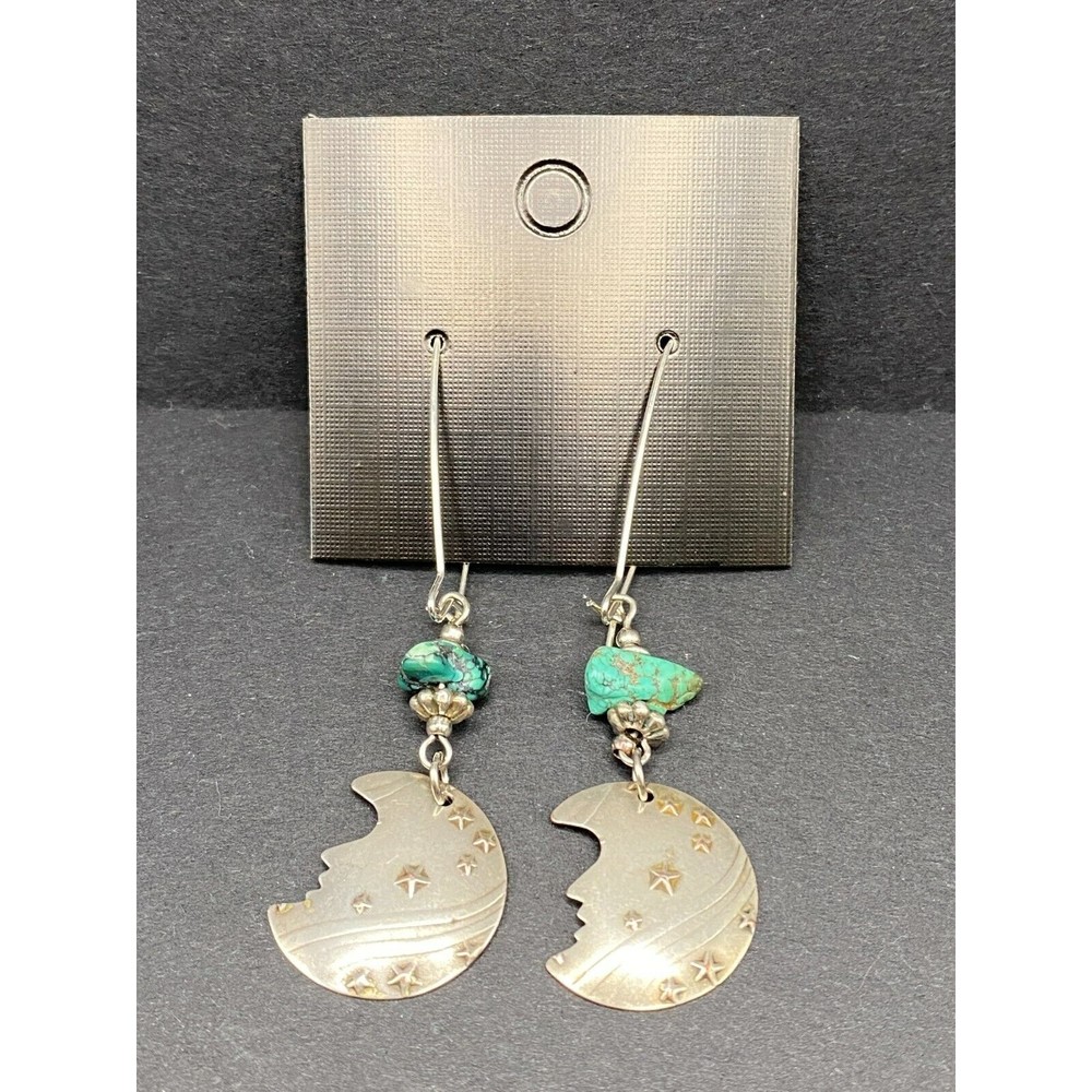 Silver Plated Earrings Turquoise and Moon Beautiful Condition VINTAGE